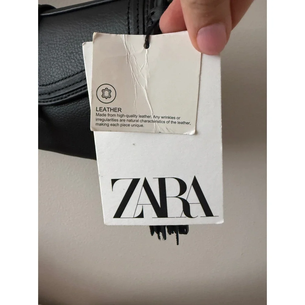 Zara Black Leather Shoulder Bag Women Y2K Minimalist Festival Studded Moto $169 - Picture 7 of 11